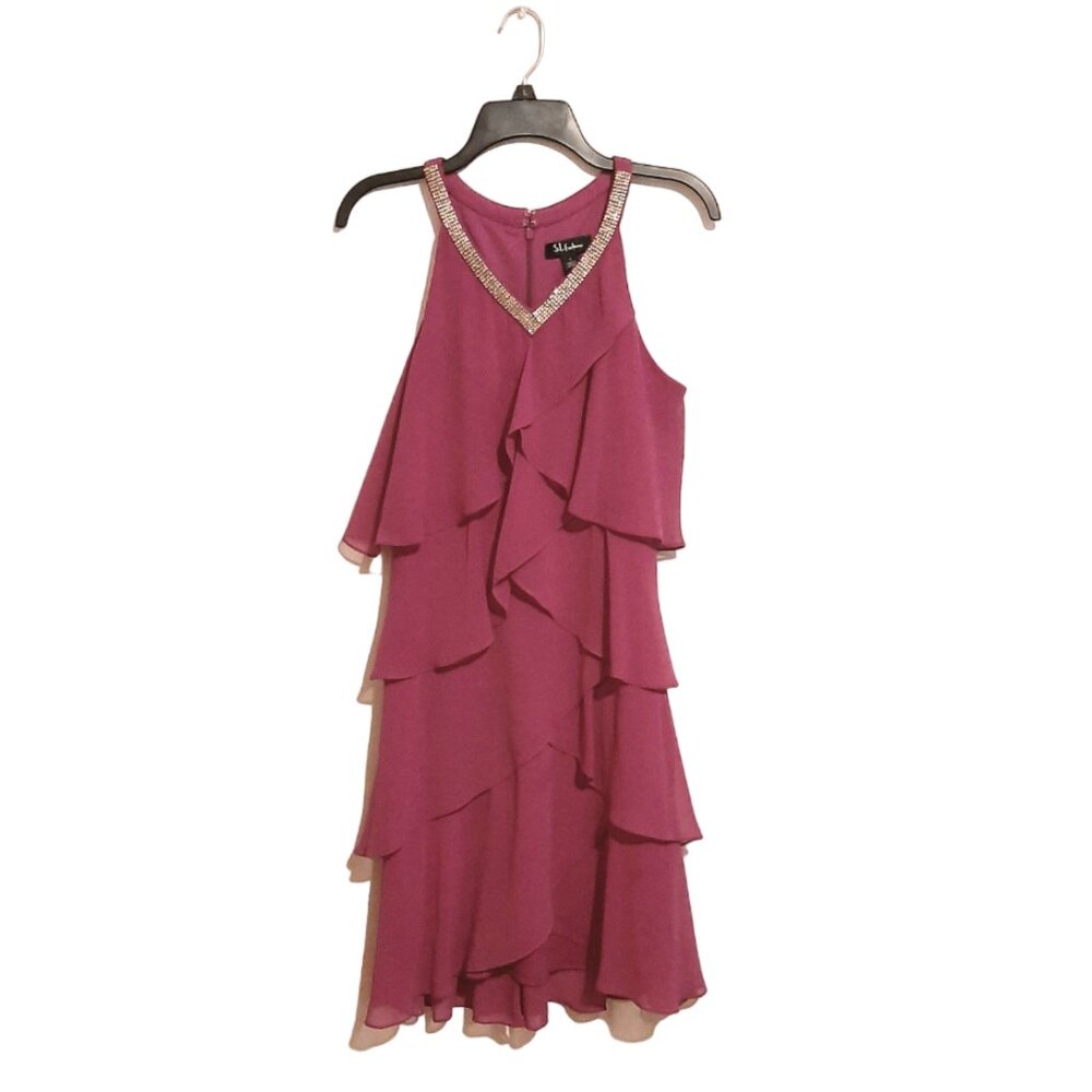 S.L. Fashions Tiered Chiffon Cocktail Dress